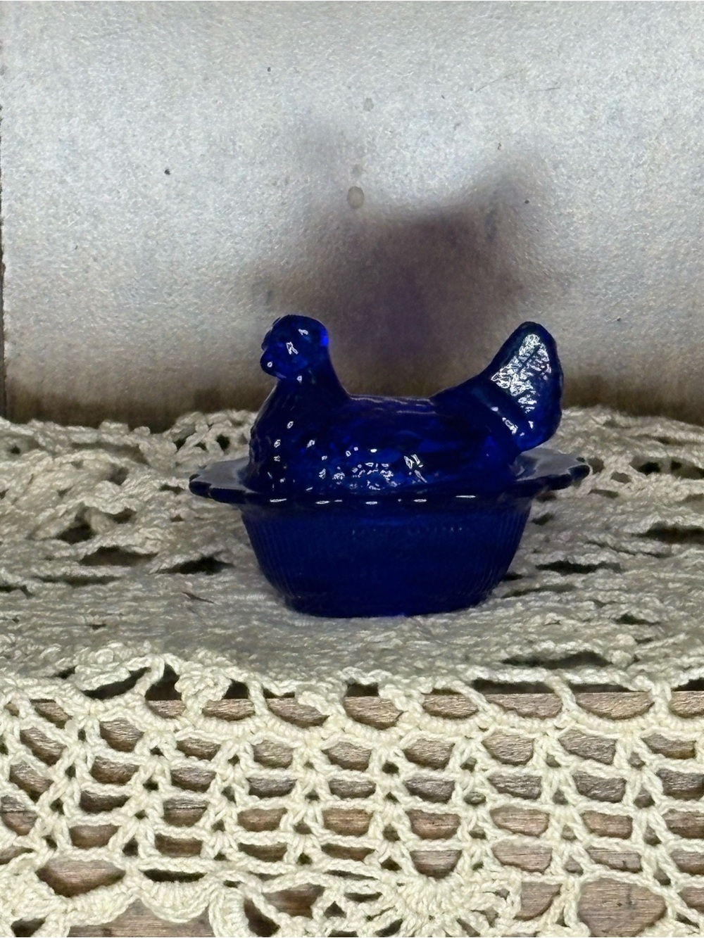 Cobalt Blue Glass Hen on Nest Candy Dish mosser